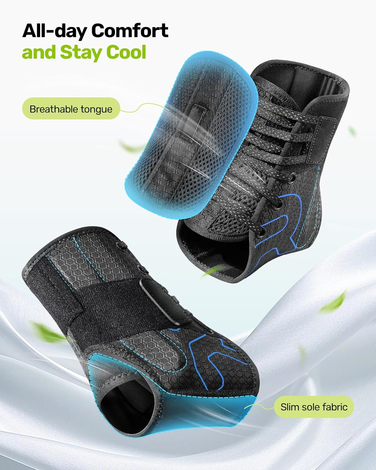 Quick Lace Up Ankle Brace with 2 Metal Support Stays, Breathable Stabilizer for Sprained Ankle, Slim Fit Ankle Support for Men & Women, Sports, Running, Basketball (Black, M)